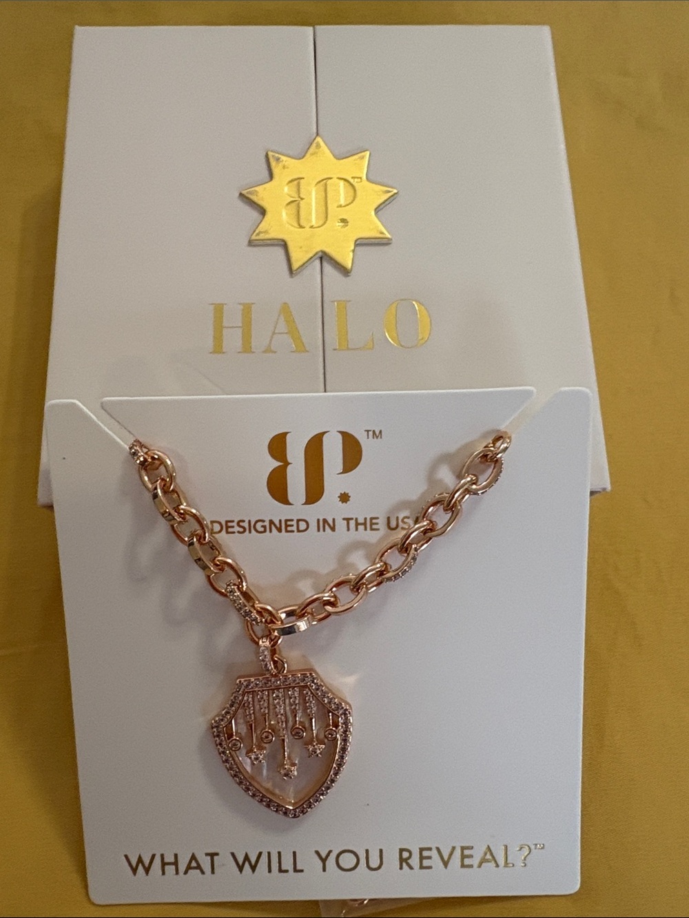 Halo Rose Gold Shield Pendant Chain Necklace